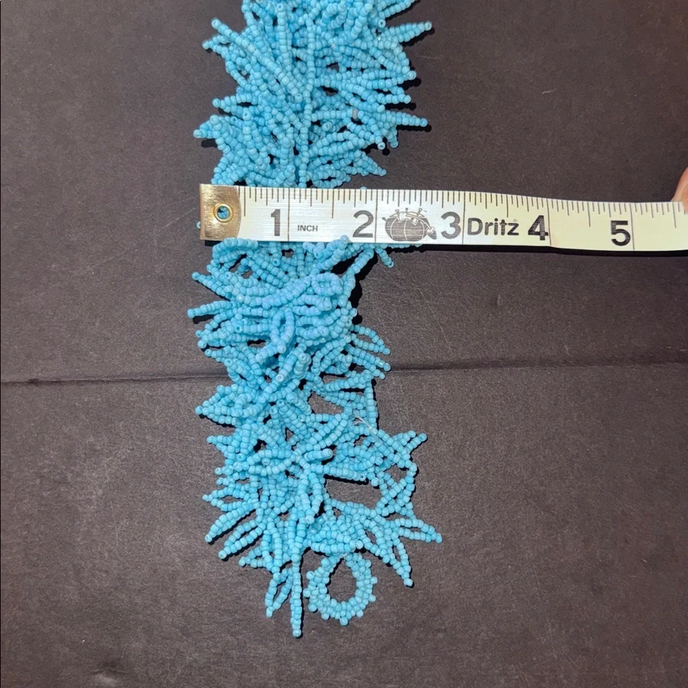 Blue Coral Designed Glass Beaded Fringe Necklace